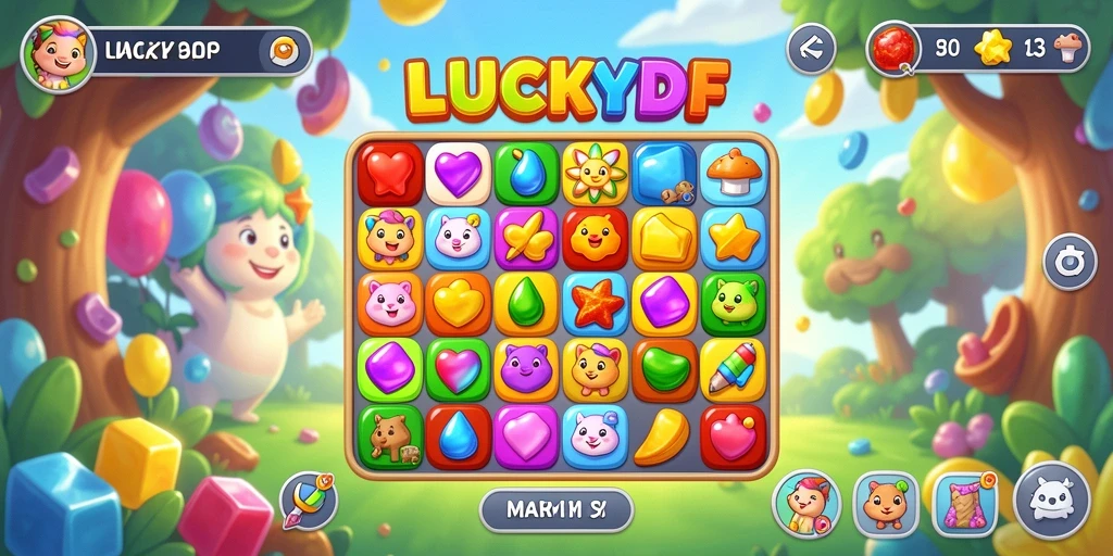 Screenshot gameplay LUCKYDF dengan momen mencocokkan buah-buahan.