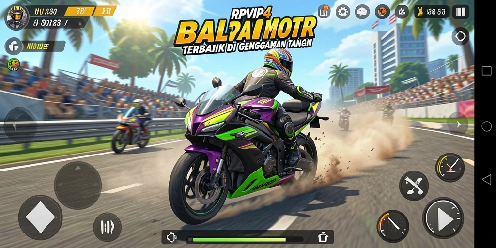 Gameplay RPVIP4 menampilkan balapan motor yang menegangkan dan menyenangkan.