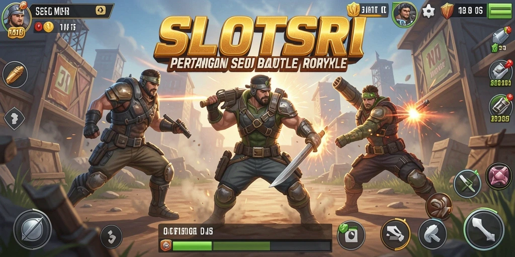 Screenshot gameplay SLOTSRI yang menunjukkan aksi intens di arena Battle Royale.