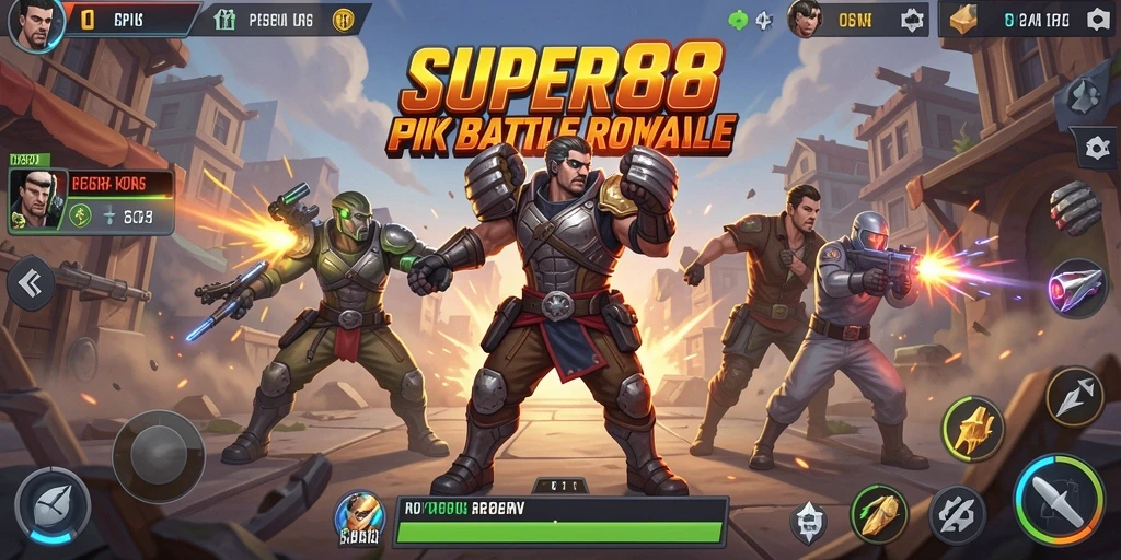 Tangkapan layar gameplay SUPER88 menampilkan pertempuran seru dalam arena.
